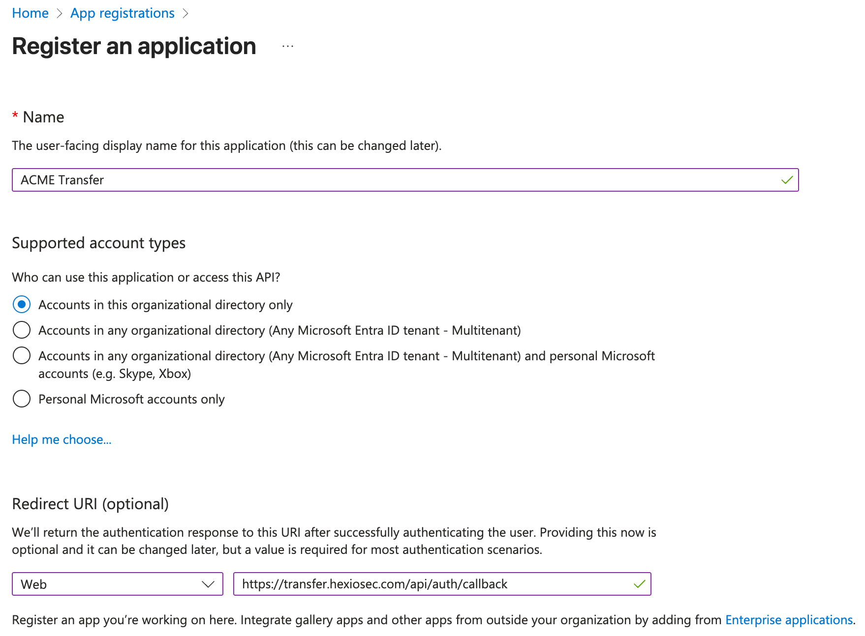 New Application Registration