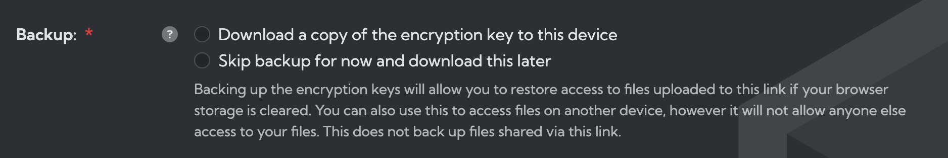 Sharing request backup field
